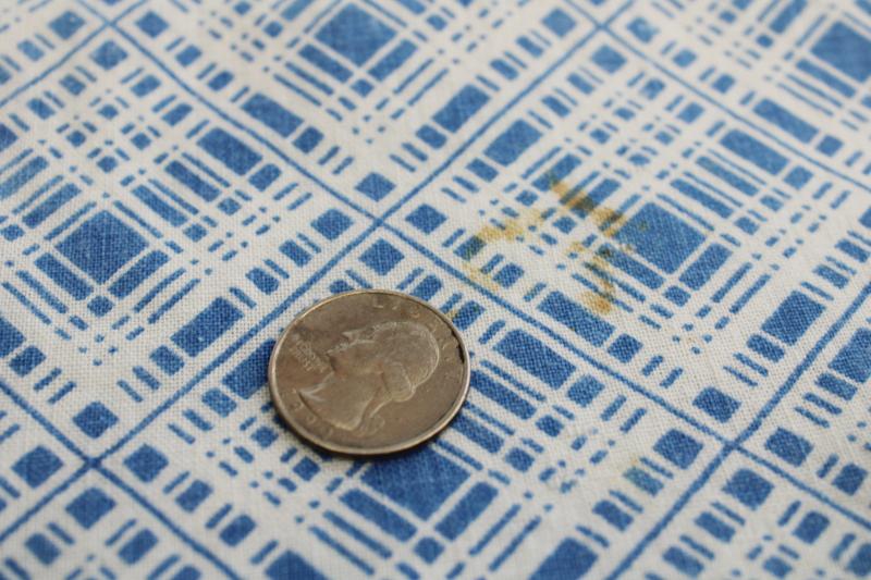 photo of 40s 50s vintage cotton feedsack fabric, sky blue & white plaid print  #2