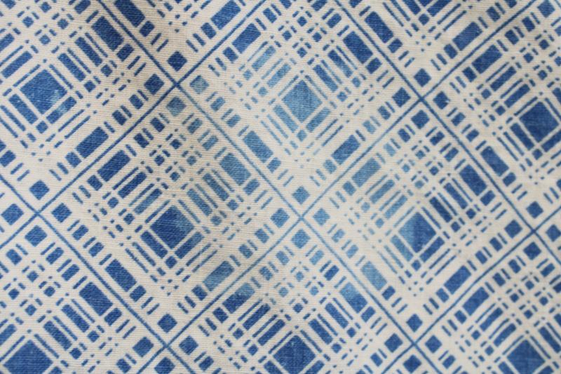 photo of 40s 50s vintage cotton feedsack fabric, sky blue & white plaid print  #4