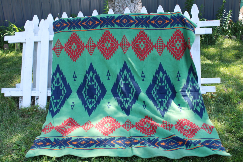 photo of 40s 50s vintage cotton rayon camp blanket, never used Beacon Indian blanket #1