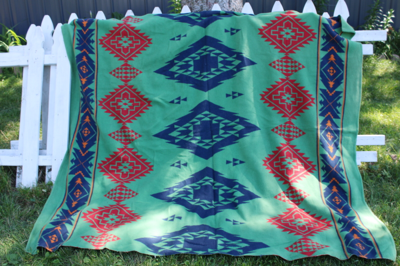 photo of 40s 50s vintage cotton rayon camp blanket, never used Beacon Indian blanket #2