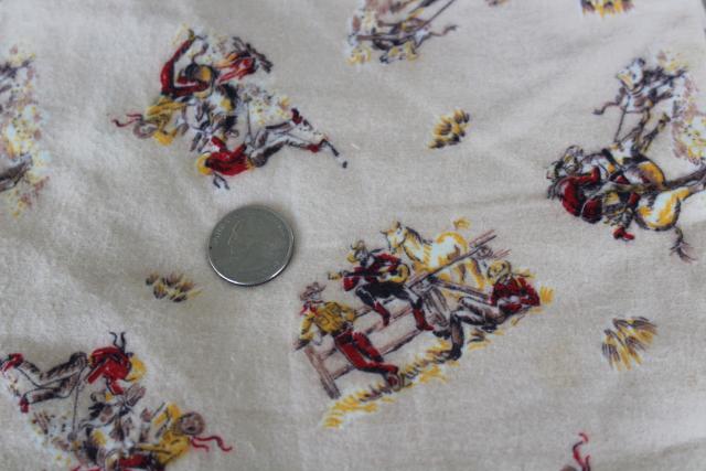 photo of 40s 50s vintage cowboy print cotton flannel fabric, western rodeo riders camp style #2