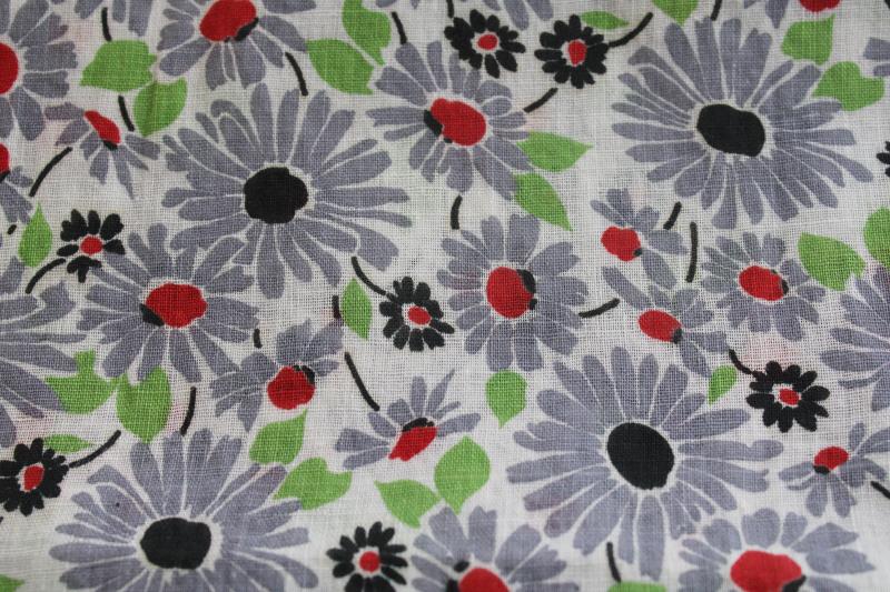 photo of 40s 50s vintage fabric, sheer crisp cotton lawn w/ grey, red, green floral print #2