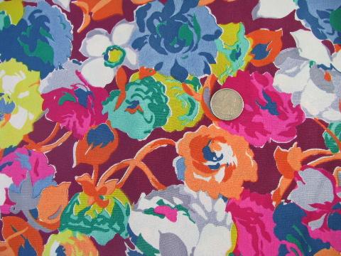 photo of 40s - 50s vintage floral print silk or rayon fabric, bright flowers print #1