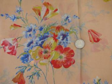 catalog photo of 40s - 50s vintage floral print silk or rayon fabric, flowers on apricot peach