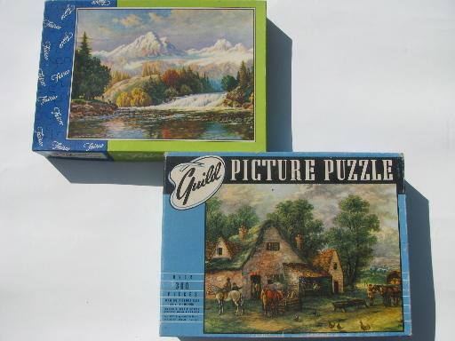 photo of 40s 50s vintage jigsaw puzzles, Country Inn and Bow River art prints #1