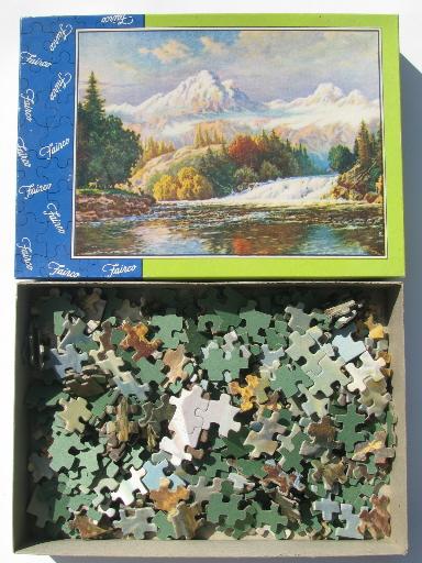 photo of 40s 50s vintage jigsaw puzzles, Country Inn and Bow River art prints #3