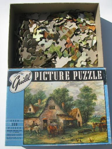 photo of 40s 50s vintage jigsaw puzzles, Country Inn and Bow River art prints #7