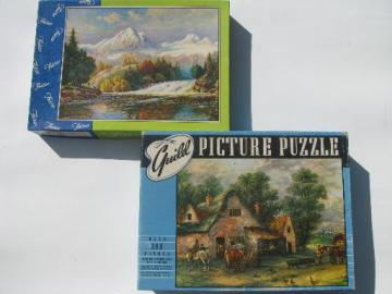 catalog photo of 40s 50s vintage jigsaw puzzles, Country Inn and Bow River art prints