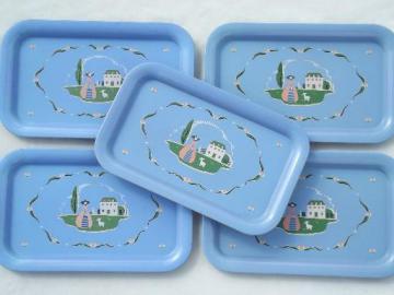 catalog photo of 40s 50s vintage metal trays w/ pretty shepherdess print, cottage style