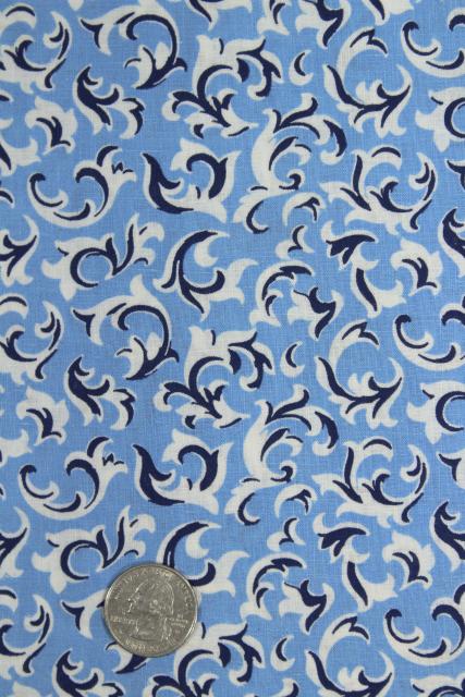 photo of 40s 50s vintage navy / sky blue print cotton fabric, 4 yards 36 wide #1