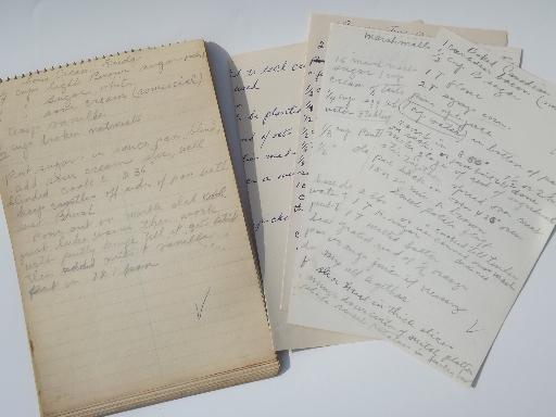 photo of 40s 50s vintage note book of hand-written recipes, old handmade cookbook #2