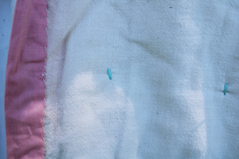 photo of 40s 50s vintage pinwheel patchwork quilt, colorful prints, candy pink cotton border #3