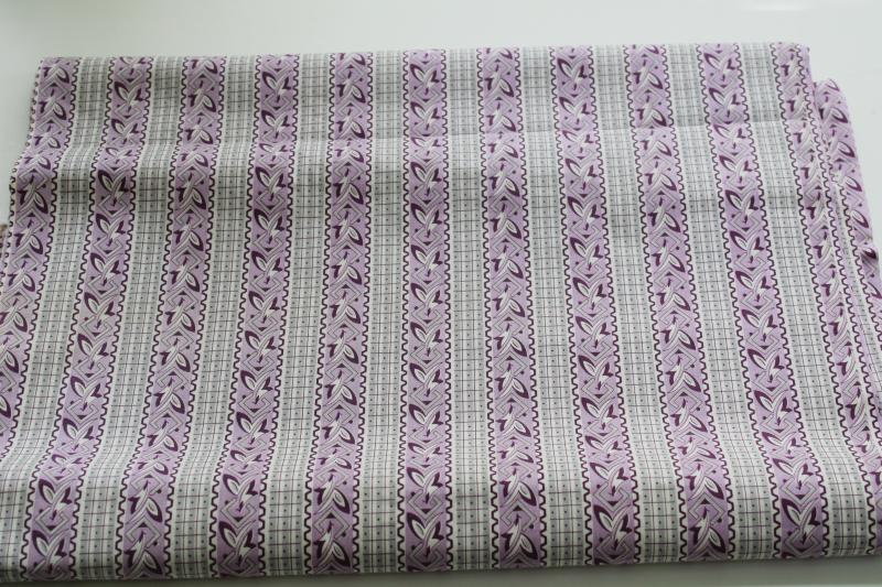 photo of 40s 50s vintage print cotton fabric, quilting weight lavender & grey patterned stripe  #1