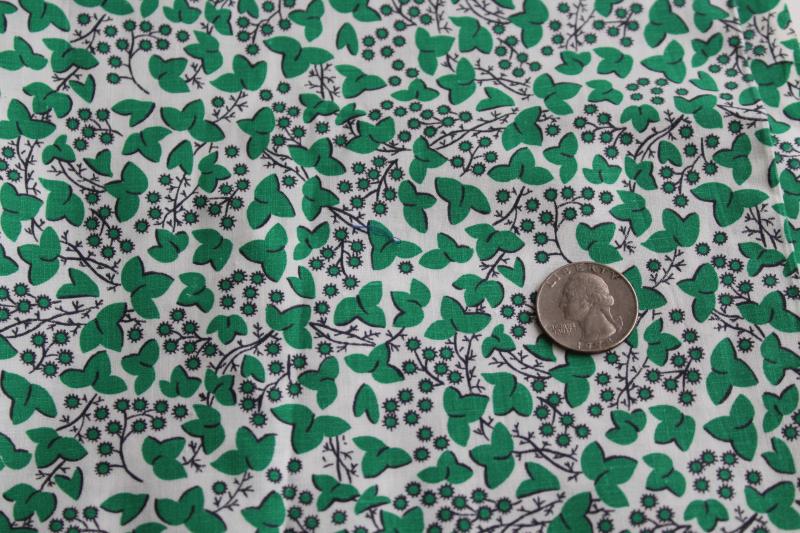 photo of 40s 50s vintage printed cotton fabric, green ivy tiny print 36 inches wide #1