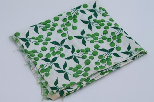 photo of 40s 50s vintage printed cotton feed sack fabric, green cherries fruit print #3