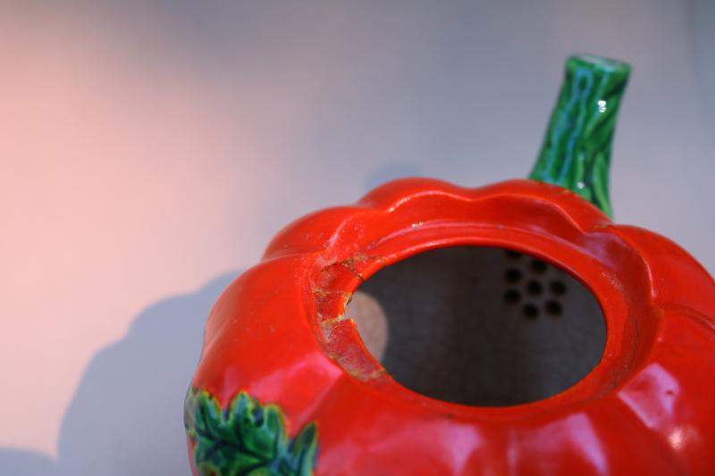 photo of 40s 50s vintage red tomato ceramic teapot, Occupied Japan hand painted china #6