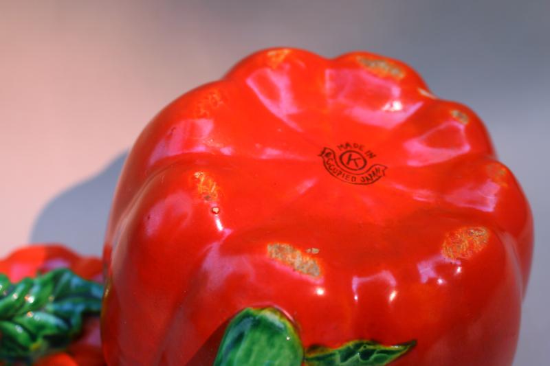photo of 40s 50s vintage red tomato ceramic teapot, Occupied Japan hand painted china #9
