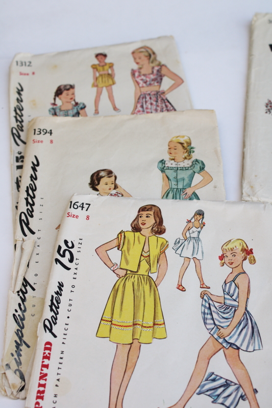 photo of 40s 50s vintage sewing patterns lot, little girls size 6 8 10, cute school dresses, play clothes sunsuit  #2