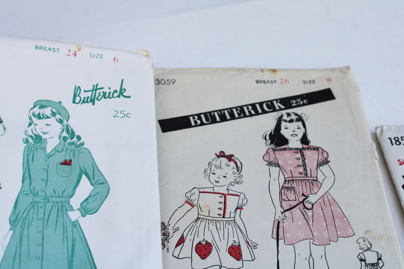 photo of 40s 50s vintage sewing patterns lot, little girls size 6 8 10, cute school dresses, play clothes sunsuit  #4