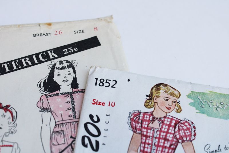 photo of 40s 50s vintage sewing patterns lot, little girls size 6 8 10, cute school dresses, play clothes sunsuit  #5