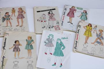 catalog photo of 40s 50s vintage sewing patterns lot, little girls size 6 8 10, cute school dresses, play clothes sunsuit 
