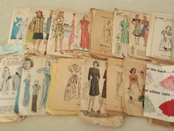 catalog photo of 40s 50s vintage sewing patterns lot, retro dresses, aprons etc. 