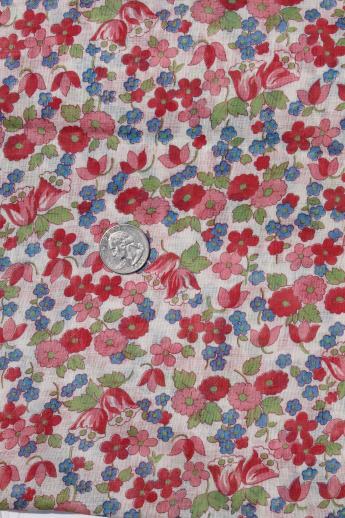 photo of 40s 50s vintage sheer cotton lawn / voile, retro flowered print fabric #1