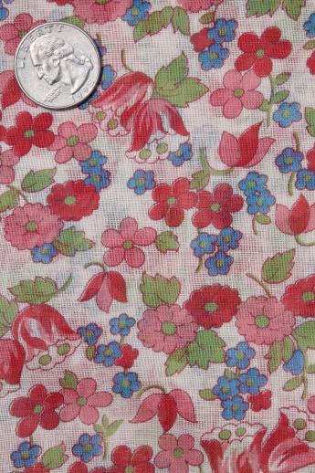 photo of 40s 50s vintage sheer cotton lawn / voile, retro flowered print fabric #2