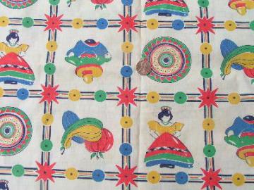 catalog photo of 40's print cotton fabric, Mexican theme