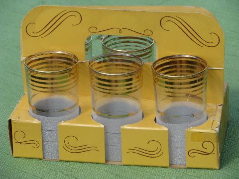 photo of 40s vintage Corning glass tumblers in original box, white frost and gold #1