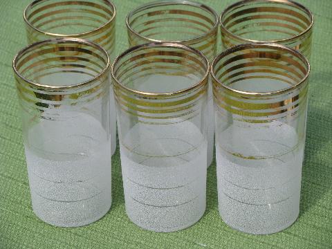 photo of 40s vintage Corning glass tumblers in original box, white frost and gold #2