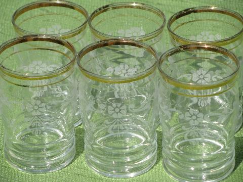photo of 40s vintage Corning glass tumblers in original box, white frost floral #2