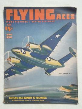 catalog photo of 40s vintage Flying Aces WWII airplanes magazine w/ retro pulp cover art 