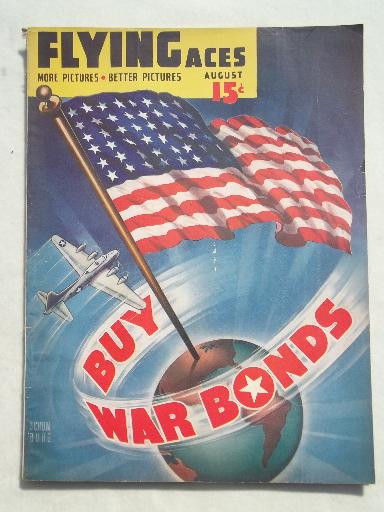 photo of 40s vintage Flying Aces WWII airplanes magazine w/ retro pulp cover art #1