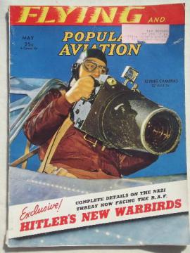 catalog photo of 40s vintage Flying & Popular Aviation magazine w/ many old airplane photos