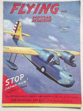 catalog photo of 40s vintage Flying & Popular Aviation magazine w/ many old airplane photos