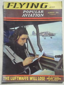 catalog photo of 40s vintage Flying & Popular Aviation magazine w/ many old airplane photos