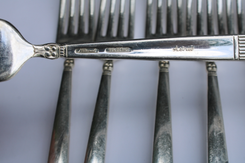 photo of 40s vintage Guildcraft silver plate flatware Astrid dinner & salad forks, butter & table knives  #4