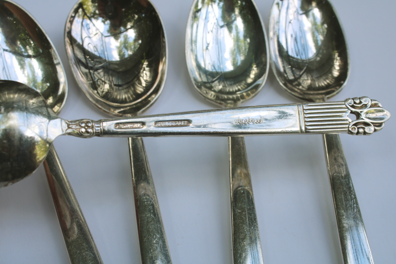 photo of 40s vintage Guildcraft silver plate flatware Astrid teaspoons & sugar spoon  #2