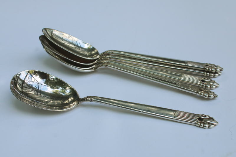 photo of 40s vintage Guildcraft silver plate flatware Astrid teaspoons & sugar spoon  #3
