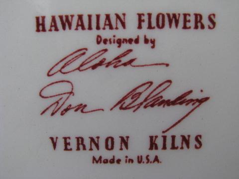 photo of 40s vintage Hawaiian Flowers plates, Don Blanding Vernon Kilns ware #4