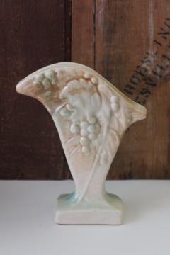 catalog photo of 40s vintage McCoy pottery vase, matte ivory w/ soft green, brown shading textured grapes 