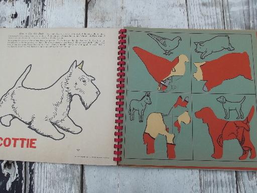 photo of 40s vintage Stencil Fun book, large and small stencils farm animals and pets #2