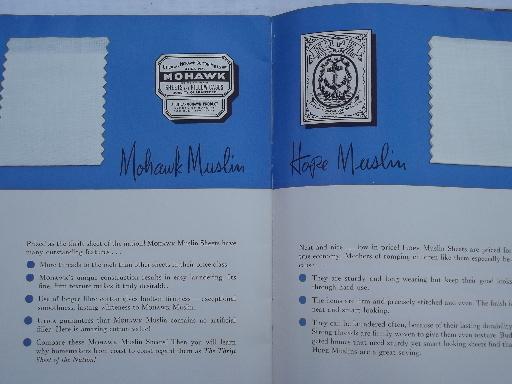 photo of 40s vintage Utica Mohawk catalog, bed sheet types, cotton fabric swatches #3