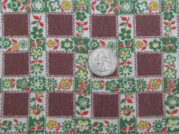 catalog photo of 40s vintage cotton feed sack fabric, flower checkered quilt blocks print