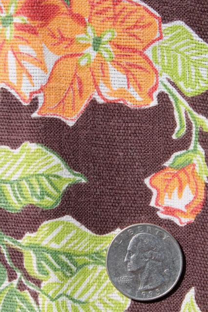 photo of 40s vintage cotton flour sacks, chocolate brown & orange flowered print feedsack fabric #4