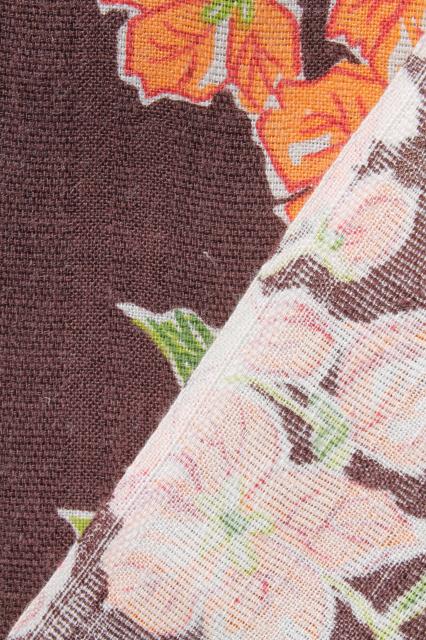 photo of 40s vintage cotton flour sacks, chocolate brown & orange flowered print feedsack fabric #5