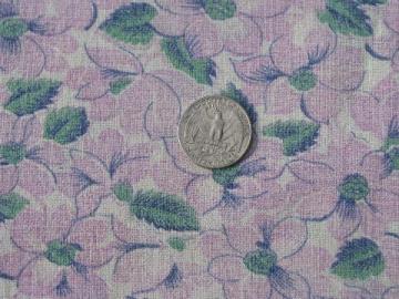 catalog photo of 40s vintage cotton print feedsack fabric, lavender dogwood floral