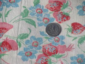 catalog photo of 40s vintage cotton print feedsack fabric, pink and red strawberries