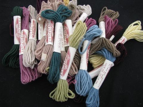 photo of 40s vintage crewel embroidery / needlepoint yarn lot, pure wool, 28 skeins #1